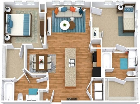 Floor plan for 2 beds, 2 baths, 1189 sqft